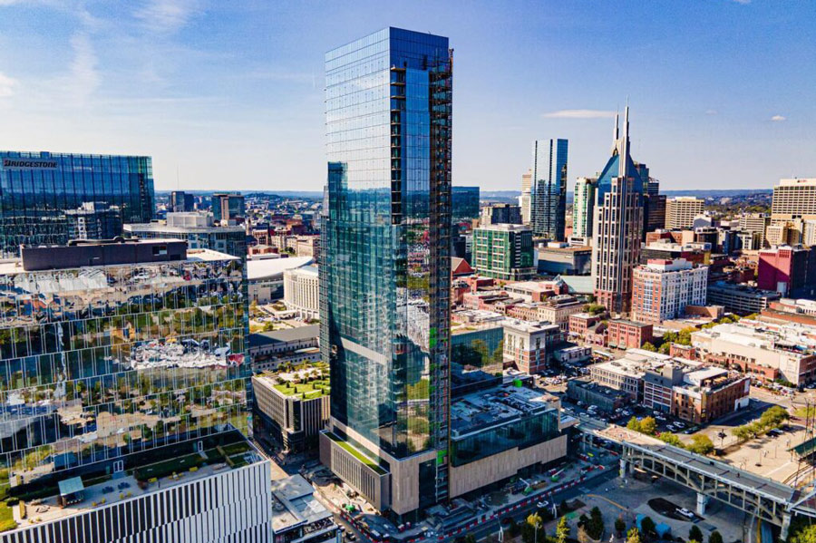Arial photo of the exterior of the Four Seasons in nashville.