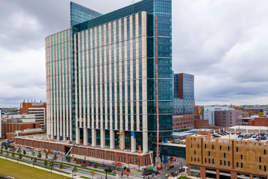 Exterior arial photo of the Ohio State University Wexner Medical Center.