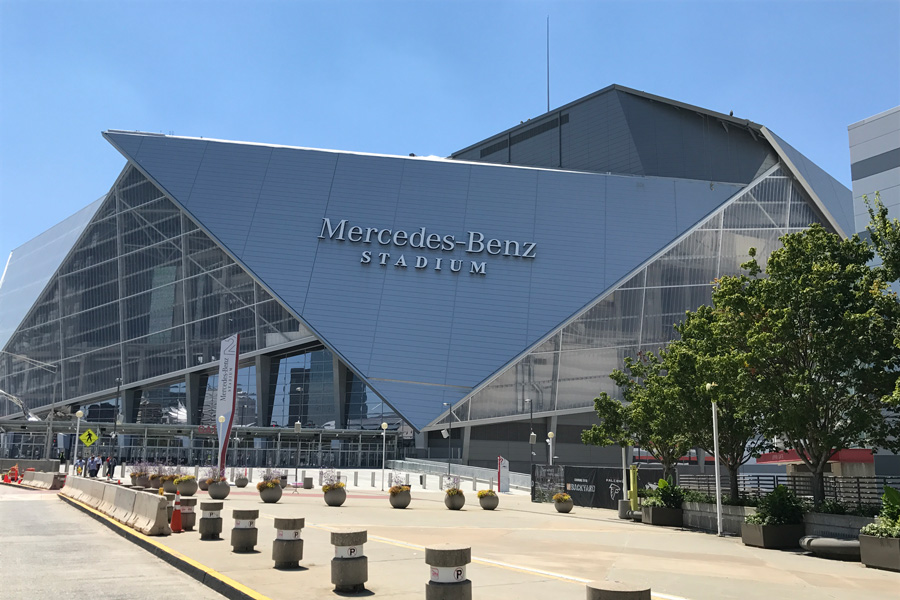 Exterior of the Mercedes Benz Stadium entrance
