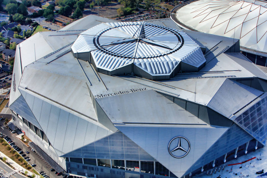 Arial photo of the Mercedes Benz Stadium