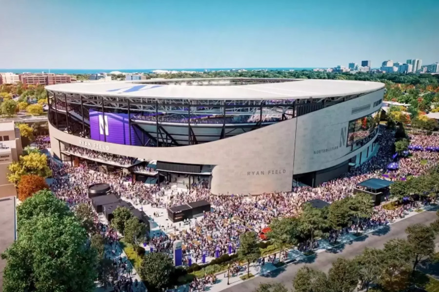 Arial photo of the exterior of Northwestern Ryan Field.