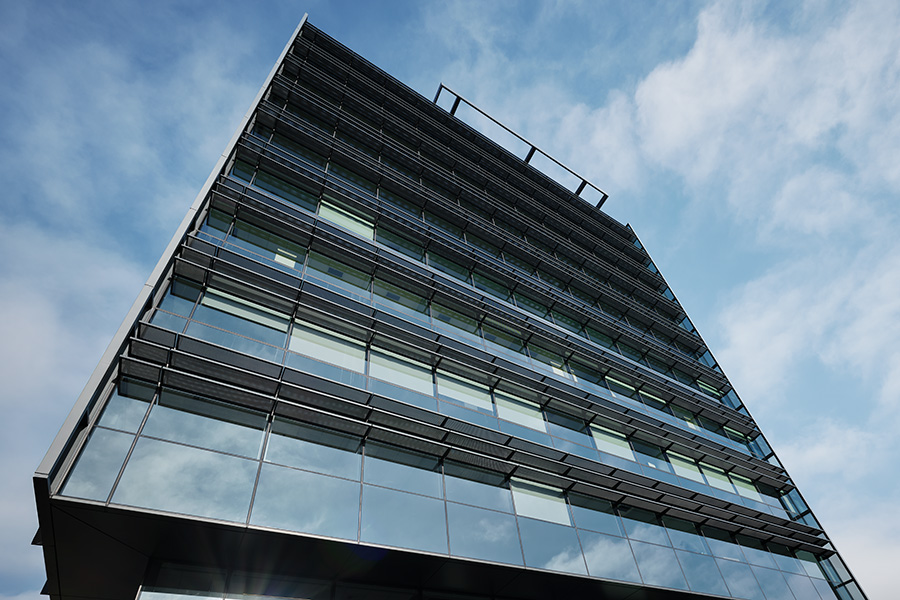 View from the ground up of University District Station Building.